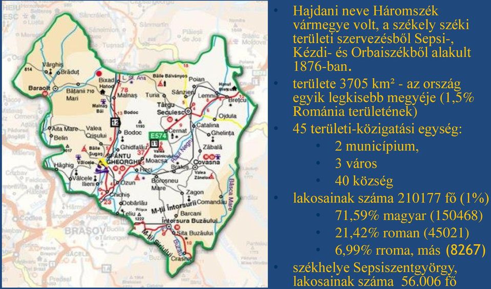 területe 3705 km² - az ország egyik legkisebb megyéje (1,5% Románia területének) 45 területi-közigatási