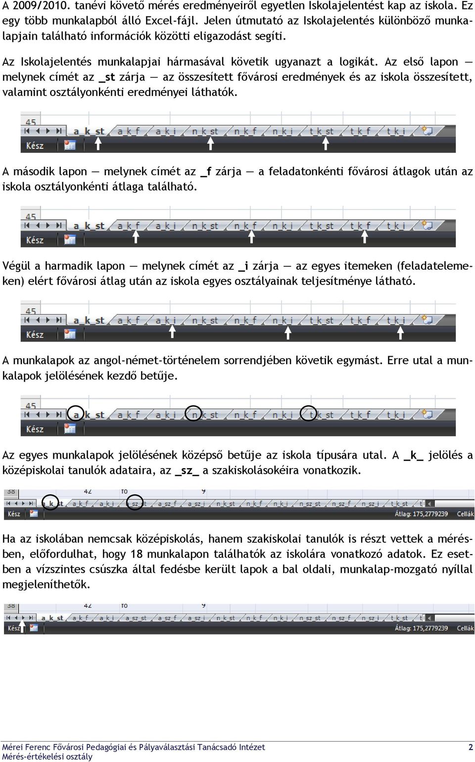 Az első lapon melynek címét az _st zárja az összesített fővárosi eredmények és az iskola összesített, valamint osztályonkénti eredményei láthatók.