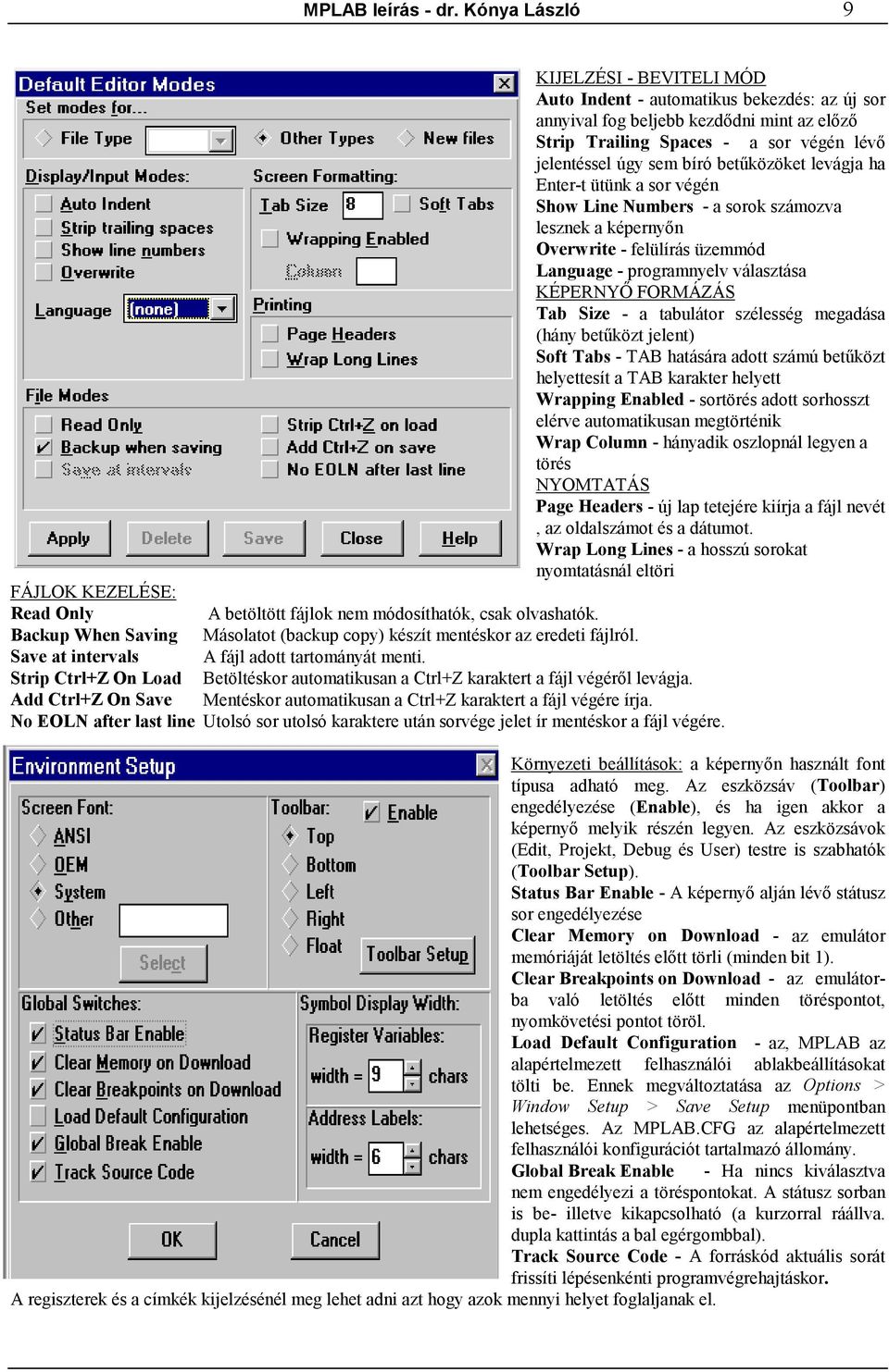 betűközöket levágja ha Enter-t ütünk a sor végén Show Line Numbers - a sorok számozva lesznek a képernyőn Overwrite - felülírás üzemmód Language - programnyelv választása KÉPERNYŐ FORMÁZÁS Tab Size -