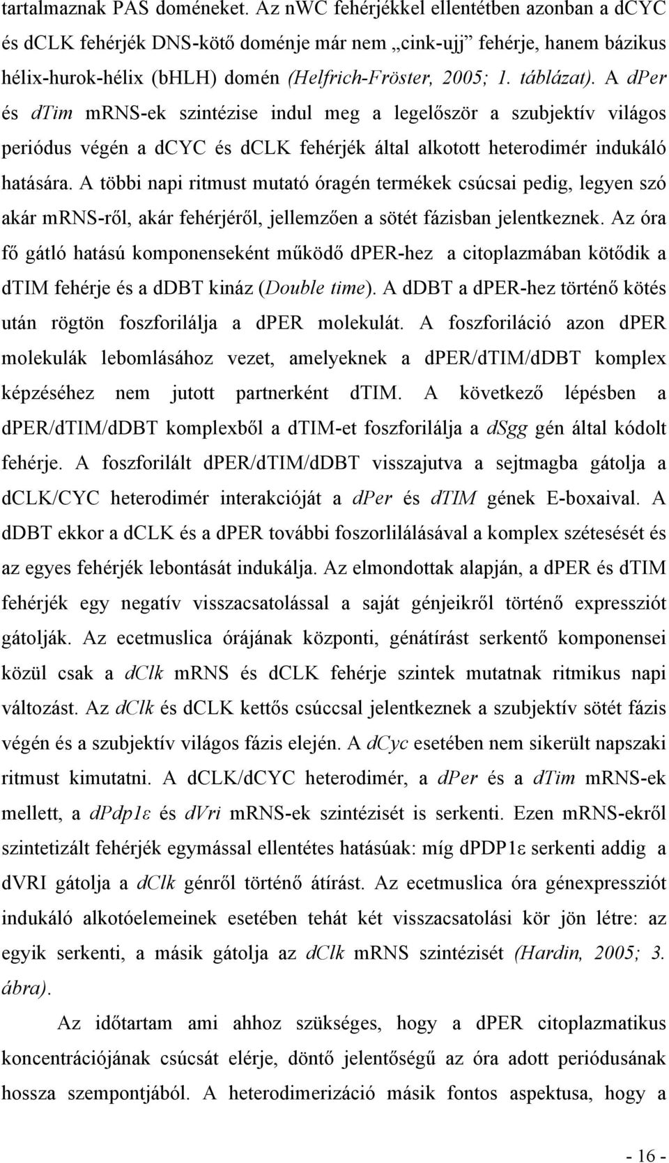 A dper és dtim mrns-ek szintézise indul meg a legelőször a szubjektív világos periódus végén a dcyc és dclk fehérjék által alkotott heterodimér indukáló hatására.