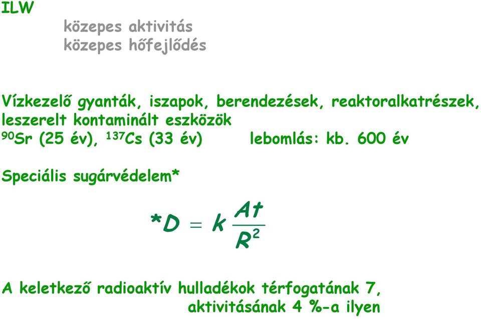 év), 137 Cs (33 év) lebomlás: kb.