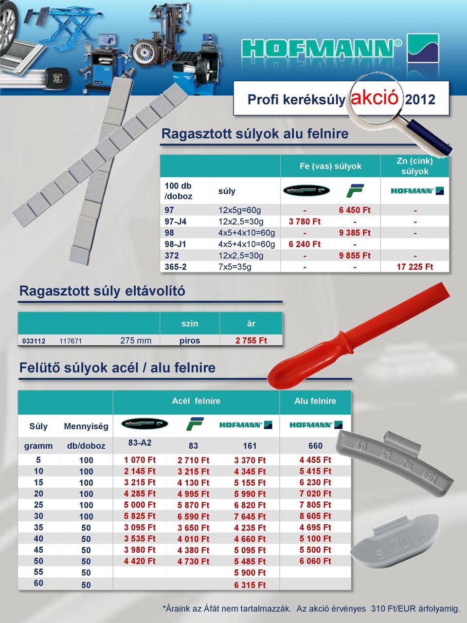 felnire Alu felnire Súly Mennyiség gramm db/doboz 83-A2 83 161 660 5 100 1 070 Ft 2 710 Ft 3 370 Ft 4 455 Ft 10 100 2 145 Ft 3 215 Ft 4 345 Ft 5 415 Ft 15 100 3 215 Ft 4 130 Ft 5 155 Ft 6 230 Ft 20