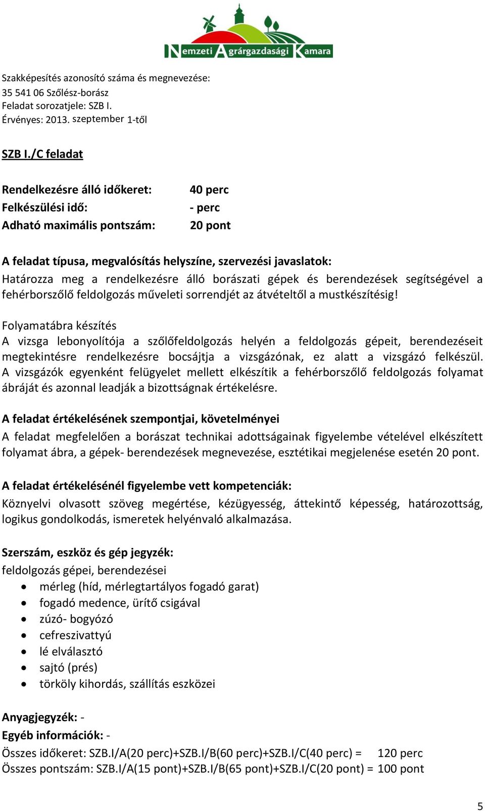 A vizsgázók egyenként felügyelet mellett elkészítik a fehérborszőlő feldolgozás folyamat ábráját és azonnal leadják a bizottságnak értékelésre.