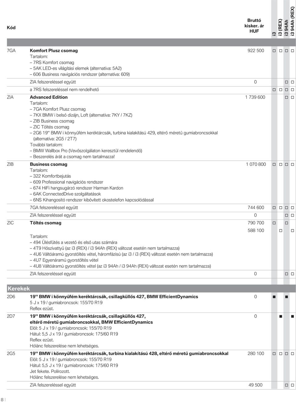 együtt 0 o o a 7RS felszereléssel nem rendelhető o o o o ZIA Advanced Edition 1 739 600 o o Tartalom: 7GA Komfort Plusz csomag 7KX BMW i belső dizájn, Loft (alternatíva: 7KY / 7KZ) ZIB Business
