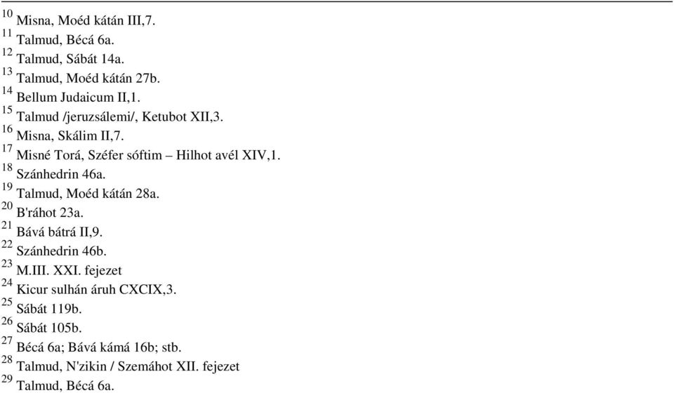 18 Szánhedrin 46a. 19 Talmud, Moéd kátán 28a. 20 B'ráhot 23a. 21 Bává bátrá II,9. 22 Szánhedrin 46b. 23 M.III. XXI.
