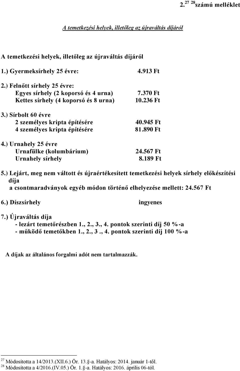 945 Ft 4 személyes kripta építésére 81.890 Ft 4.) Urnahely 25 évre Urnafülke (kolumbárium) Urnahely sírhely 24.567 Ft 8.189 Ft 5.