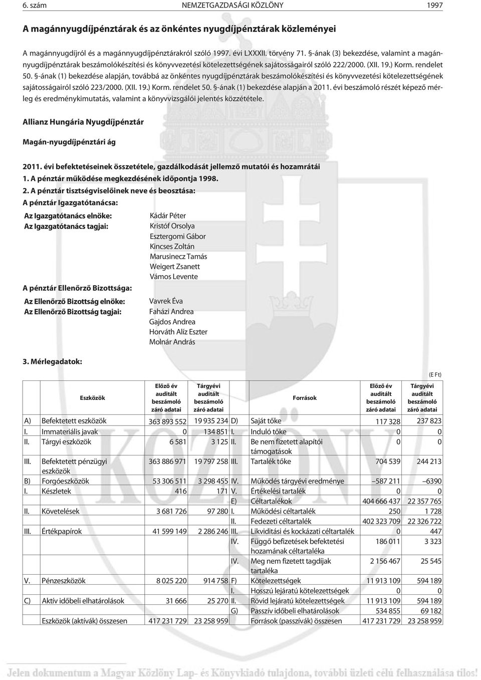 -ának (1) bekezdése alapján, továbbá az önkéntes nyugdíjpénztárak készítési és könyvvezetési kötelezettségének sajátosságairól szóló 223/2000. (XII. 19.) Korm. rendelet 50.