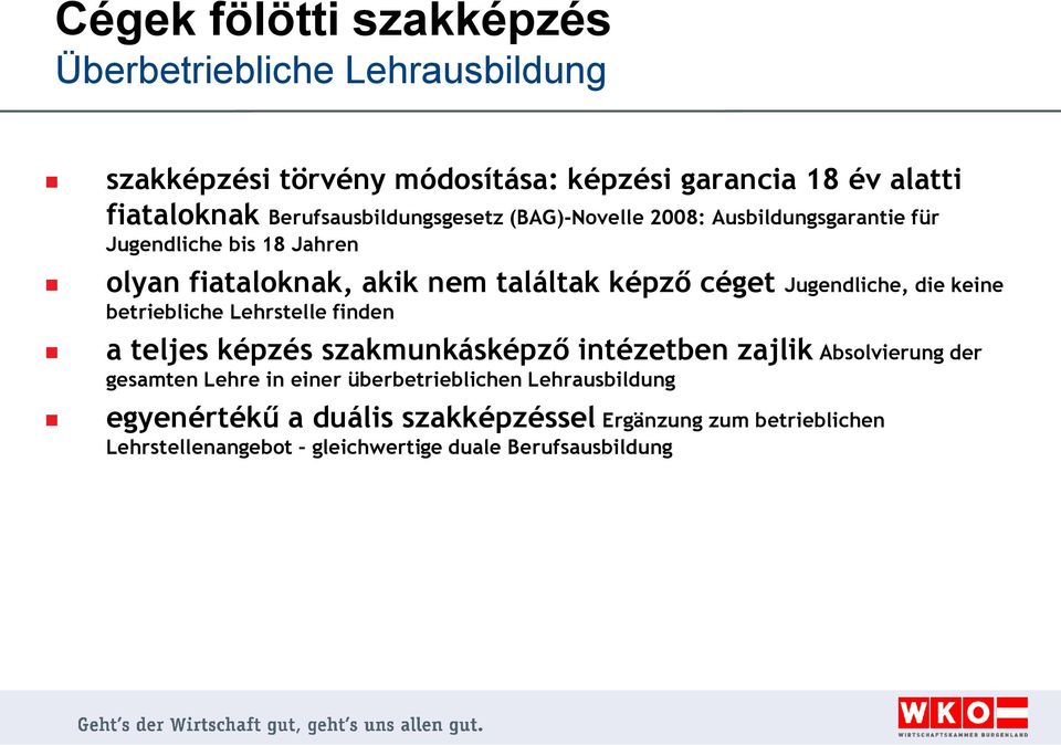 Jugendliche, die keine betriebliche Lehrstelle finden a teljes képzés szakmunkásképző intézetben zajlik Absolvierung der gesamten Lehre in