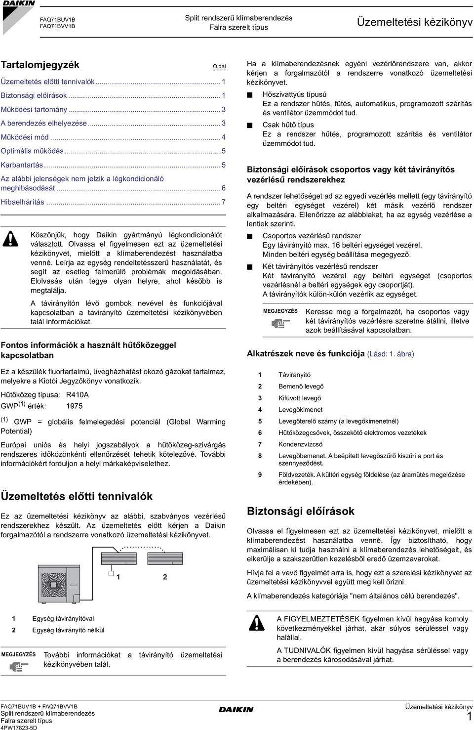 Olvassa el figyelmesen ezt az üzemeltetési kézikönyvet, mielőtt a klímaberendezést használatba venné.