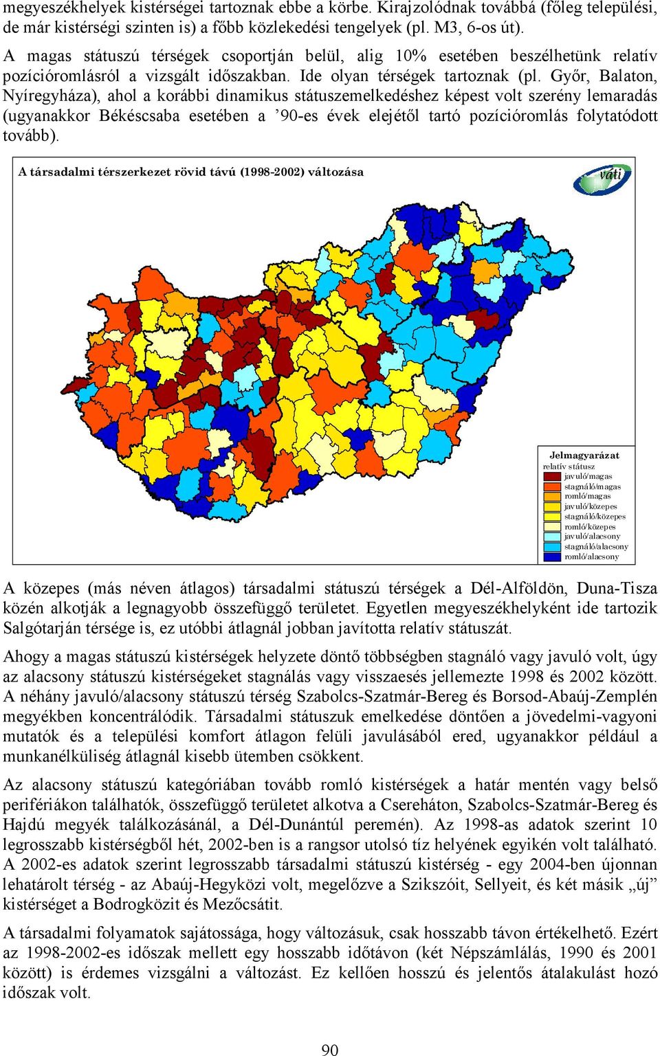 Győr, Balaton, Nyíregyháza), ahol a korábbi dinamikus státuszemelkedéshez képest volt szerény lemaradás (ugyanakkor Békéscsaba esetében a 90-es évek elejétől tartó pozícióromlás folytatódott tovább).