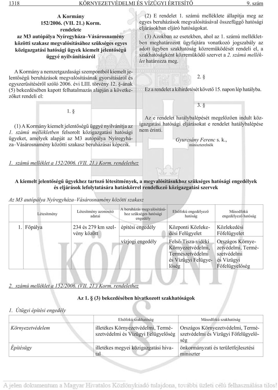 szempontból kiemelt jelentõségû beruházások megvalósításának gyorsításáról és egyszerûsítésérõl szóló 2006. évi LIII. törvény 12.