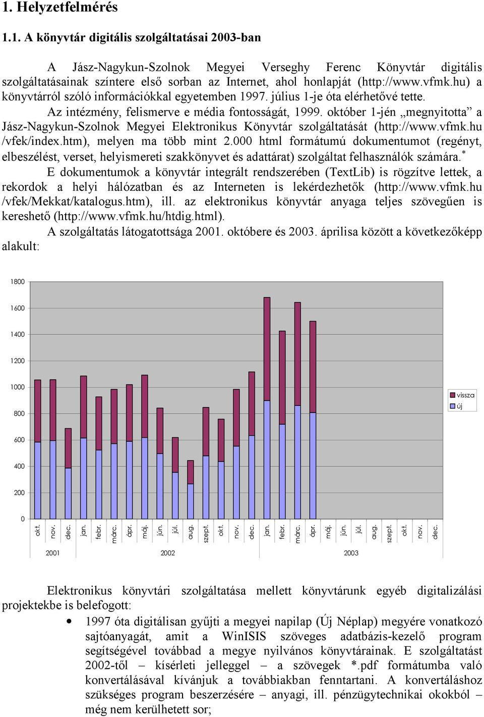 október 1-jén megnyitotta a Jász-Nagykun-Szolnok Megyei Elektronikus Könyvtár szolgáltatását (http://www.vfmk.hu /vfek/index.htm), melyen ma több mint 2.