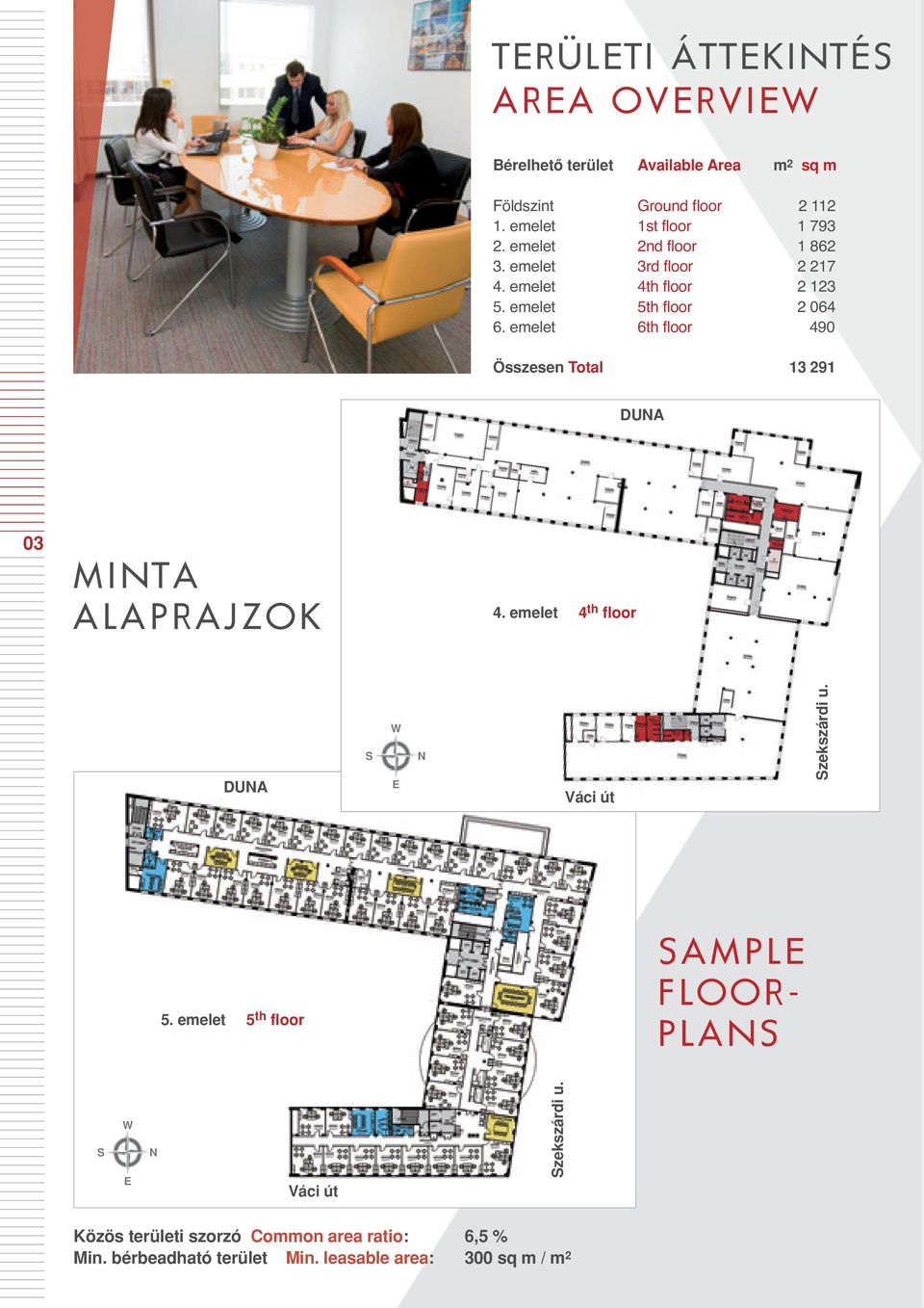 emelet 6th floor 490 Összesen Total 13 291 DUNA 03 M I N T A A L A P R A J Z O K 4. emelet 4 th floor DUNA S W E N Váci út Szekszárdi u. 5.