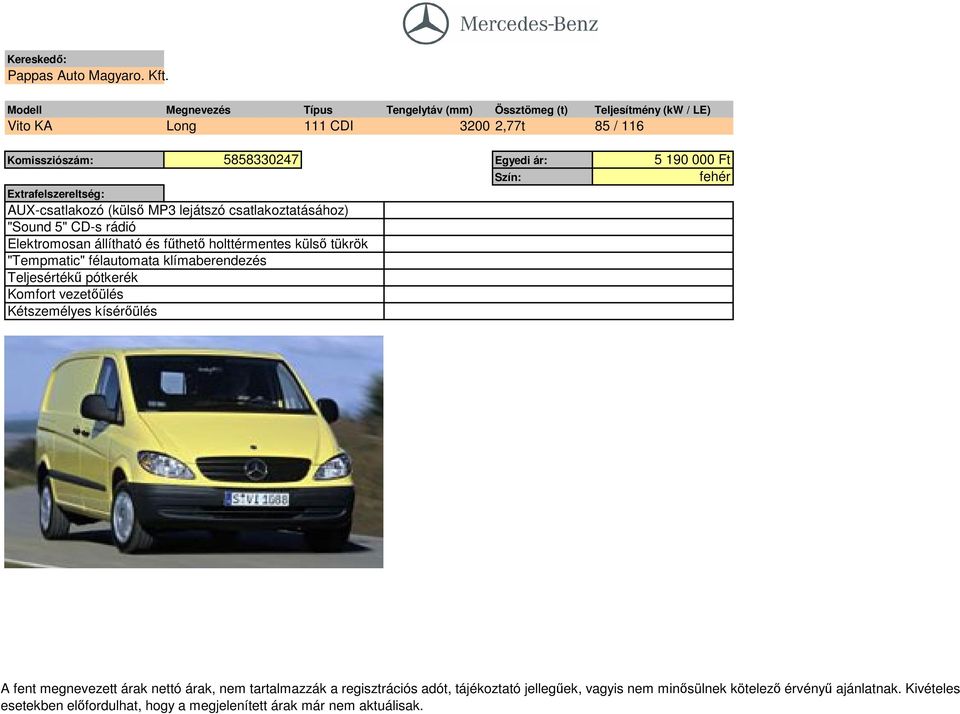 Komissziószám: 5858330247 Egyedi ár: 5 190 000