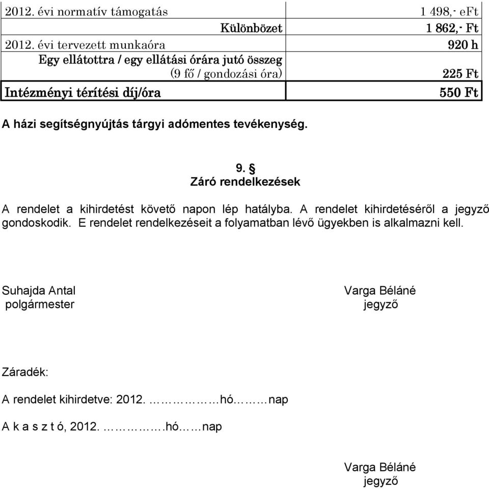 segítségnyújtás tárgyi adómentes tevékenység. 550 Ft 9. Záró rendelkezések A rendelet a kihirdetést követő napon lép hatályba.