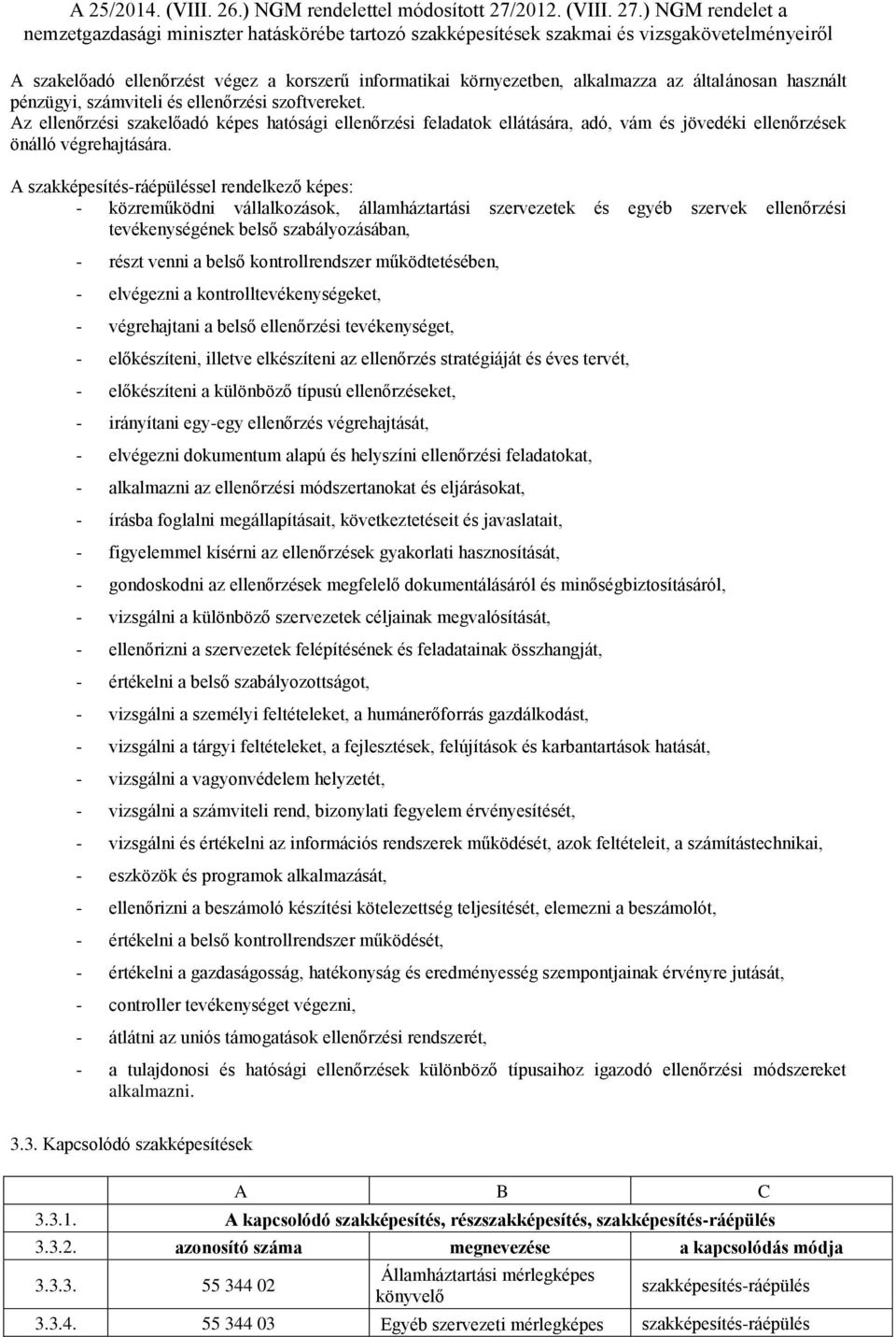 A szakképesítés-ráépüléssel rendelkező képes: - közreműködni vállalkozások, államháztartási szervezetek és egyéb szervek ellenőrzési tevékenységének belső szabályozásában, - részt venni a belső