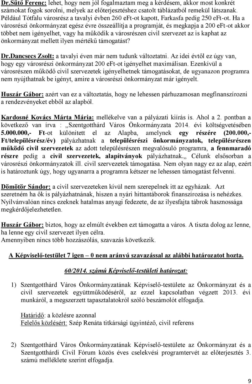 Ha a városrészi önkormányzat egész évre összeállítja a programját, és megkapja a 200 eft-ot akkor többet nem igényelhet, vagy ha működik a városrészen civil szervezet az is kaphat az önkormányzat