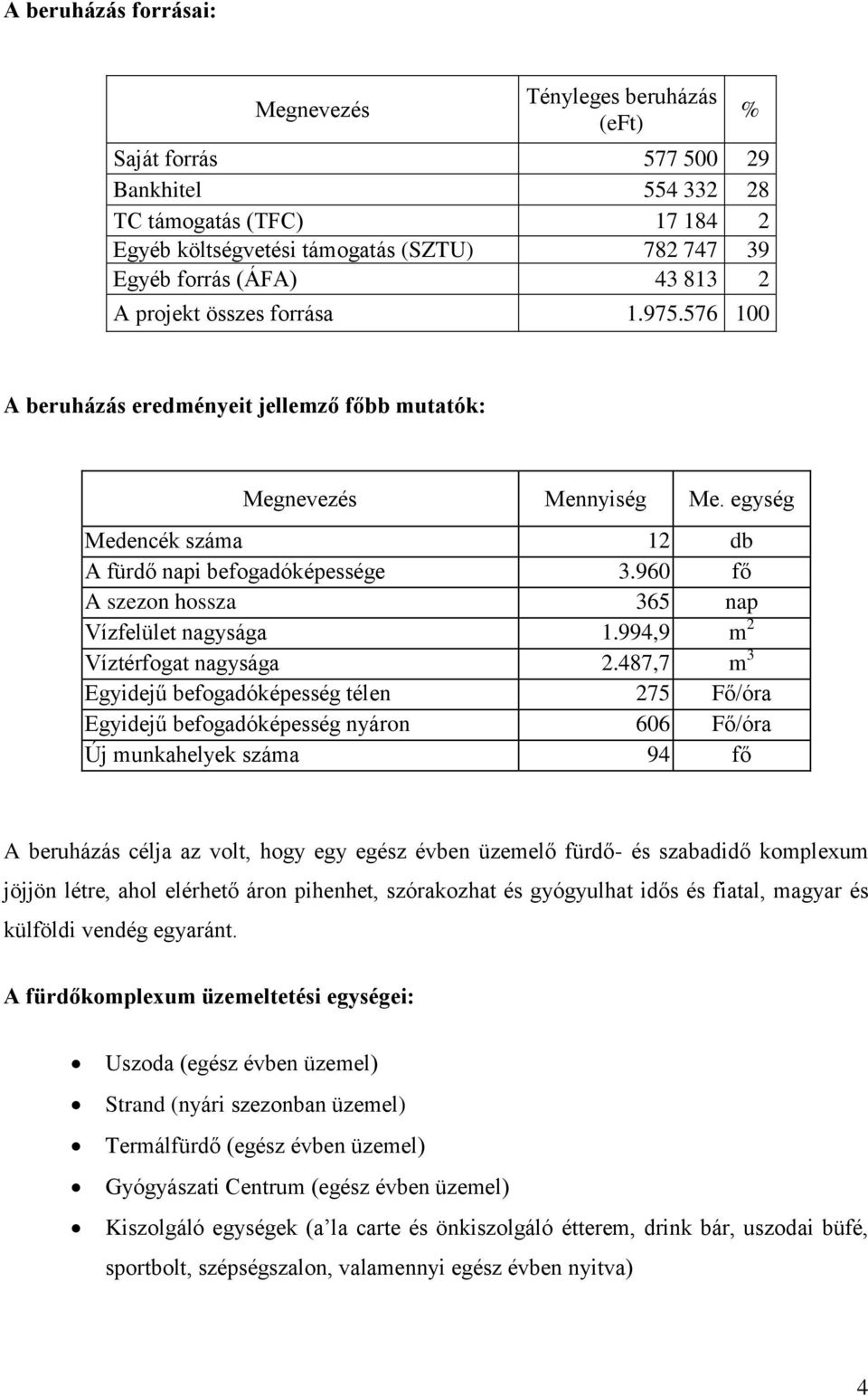 960 fő A szezon hossza 365 nap Vízfelület nagysága 1.994,9 m 2 Víztérfogat nagysága 2.