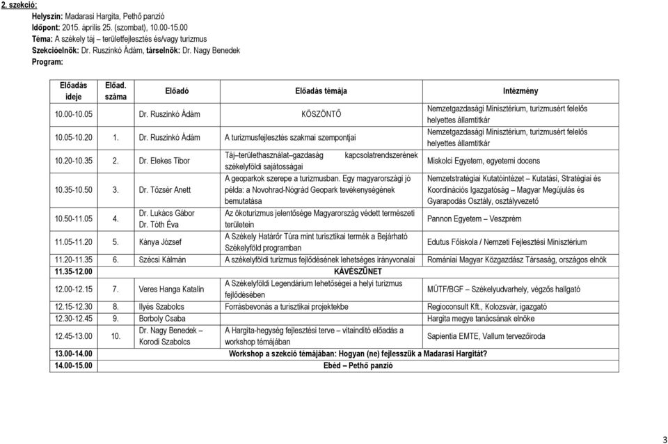 Ruszinkó Ádám A turizmusfejlesztés szakmai szempontjai Nemzetgazdasági Minisztérium, turizmusért felelős helyettes államtitkár 10.20-10.35 2. Dr.