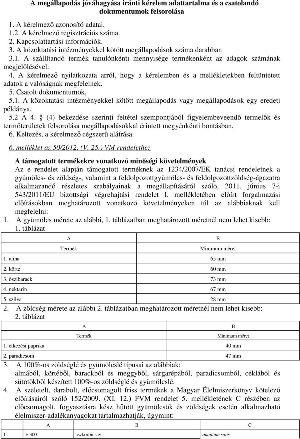 A kérelmező nyilatkozata arról, hogy a kérelemben és a mellékletekben feltüntetett adatok a valóságnak megfelelnek. 5. Csatolt dokumentumok, 5.1.