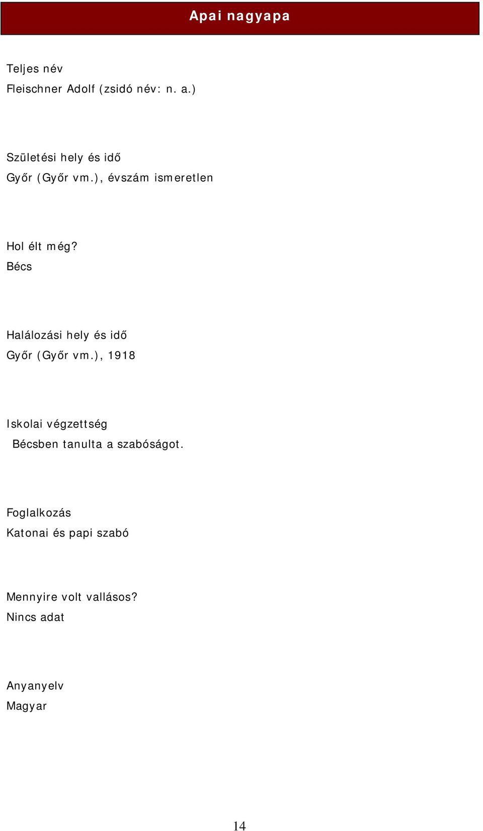 Bécs Halálozási hely és idő Győr (Győr vm.