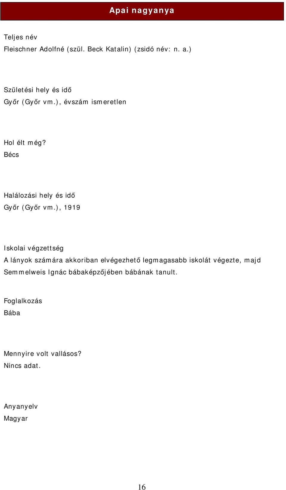 Bécs Halálozási hely és idő Győr (Győr vm.