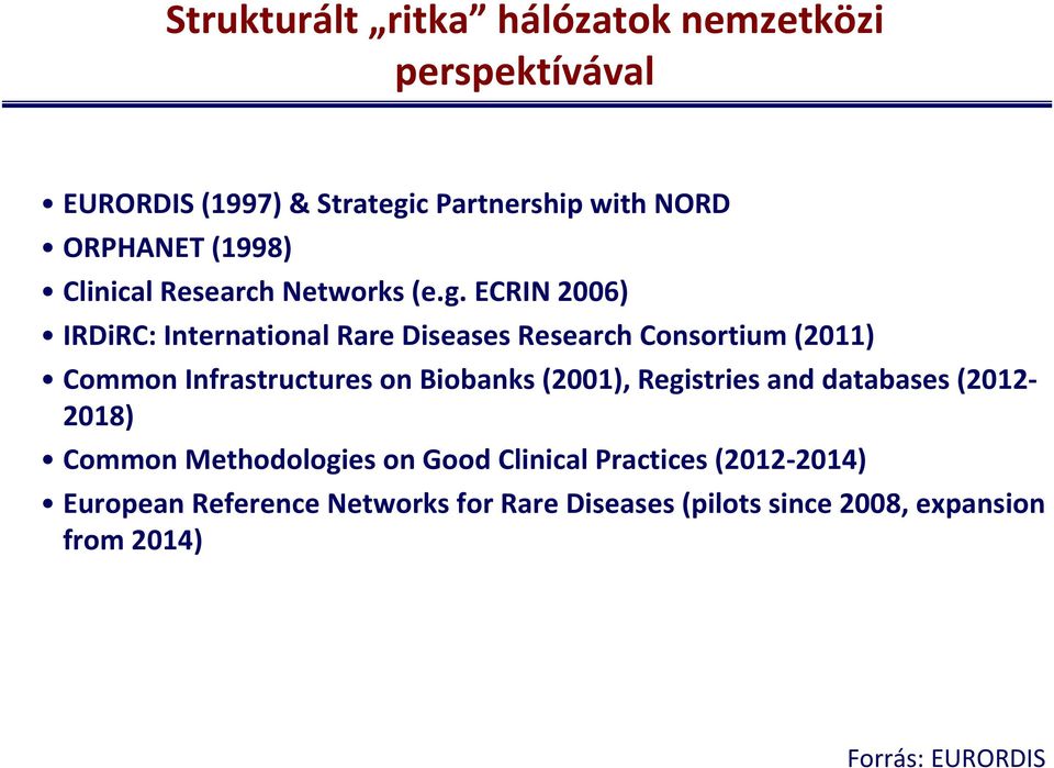 ECRIN 2006) IRDiRC: International Rare Diseases Research Consortium (2011) Common Infrastructures on Biobanks (2001),
