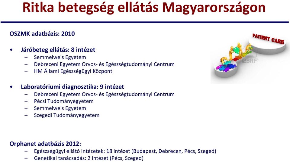 Egyetem Orvos és Egészségtudományi Centrum Pécsi Tudományegyetem Semmelweis Egyetem Szegedi Tudományegyetem Orphanet