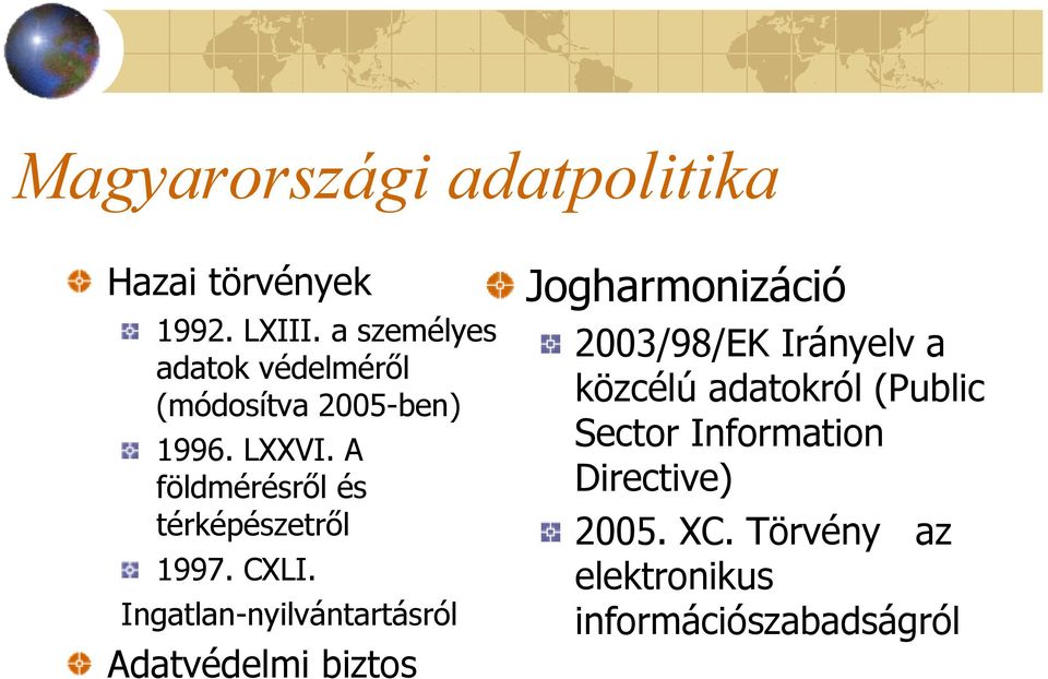 A földmérésről és térképészetről 1997. CXLI.