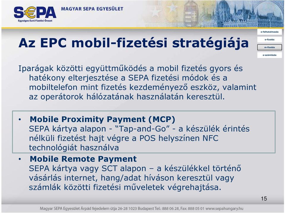 Mobile Proximity Payment (MCP) SEPA kártya alapon - Tap-and-Go - a készülék érintés nélküli fizetést hajt végre a POS helyszínen NFC
