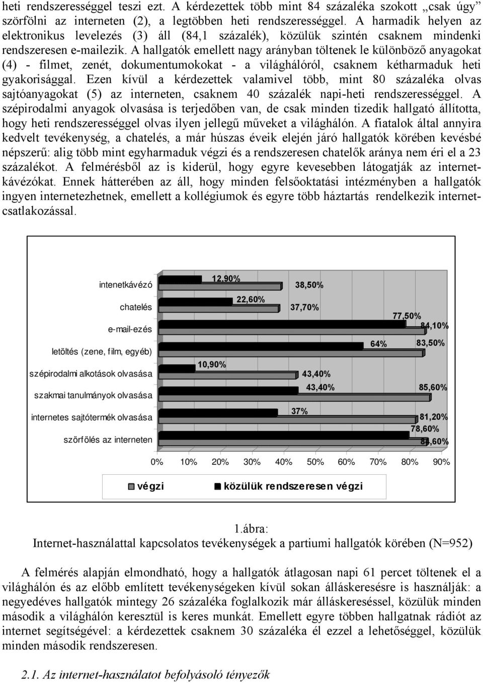 A hallgatók emellett nagy arányban töltenek le különböző anyagokat (4) - filmet, zenét, dokumentumokokat - a világhálóról, csaknem kétharmaduk heti gyakorisággal.