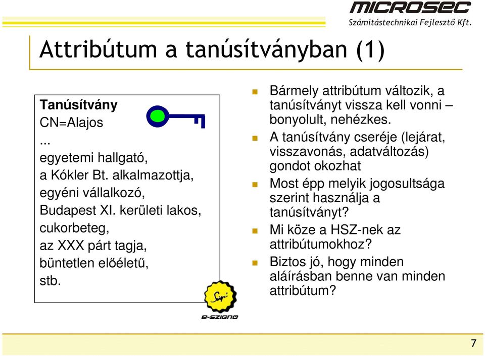 Bármely attribútum változik, a tanúsítványt vissza kell vonni bonyolult, nehézkes.