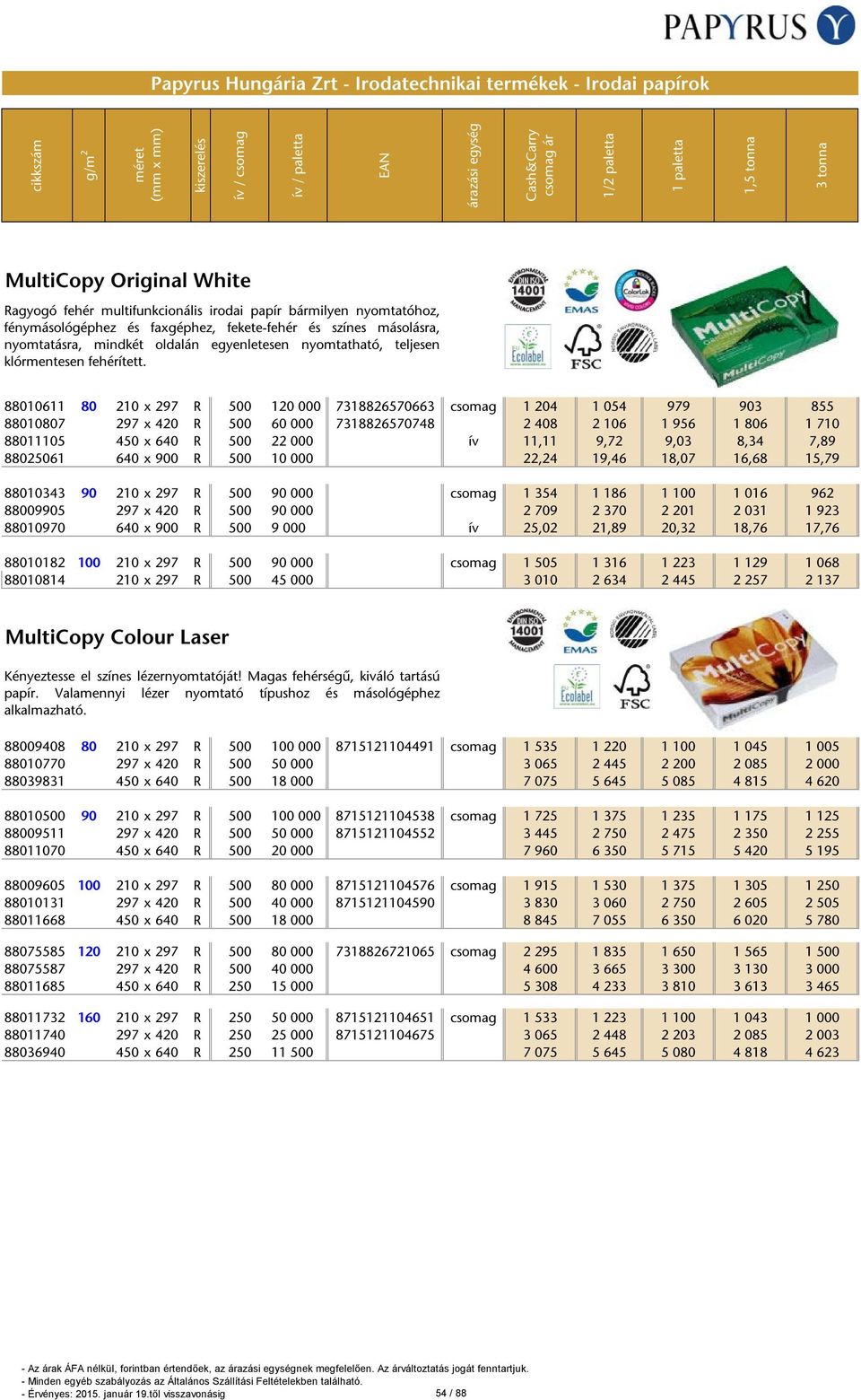 88010611 80 210 x 297 R 500 120 000 7318826570663 csomag 1 204 1 054 979 903 855 88010807 297 x 420 R 500 60 000 7318826570748 2 408 2 106 1 956 1 806 1 710 88011105 450 x 640 R 500 22 000 ív 11,11