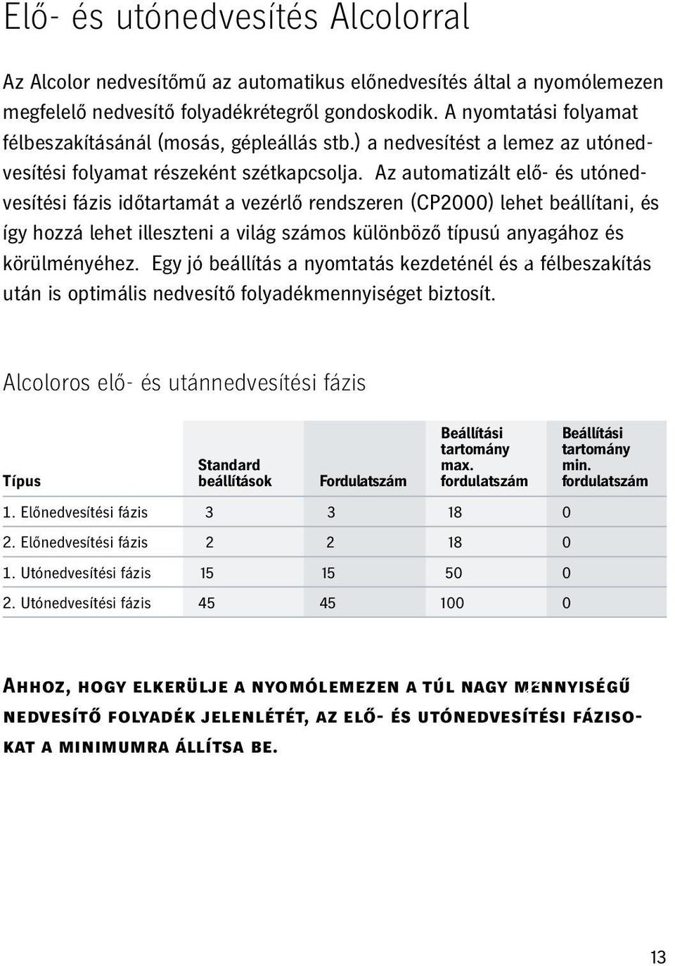 Az automatizált elő- és utónedvesítési fázis időtartamát a vezérlő rendszeren (CP2000) lehet beállítani, és így hozzá lehet illeszteni a világ számos különböző típusú anyagához és körülményéhez.