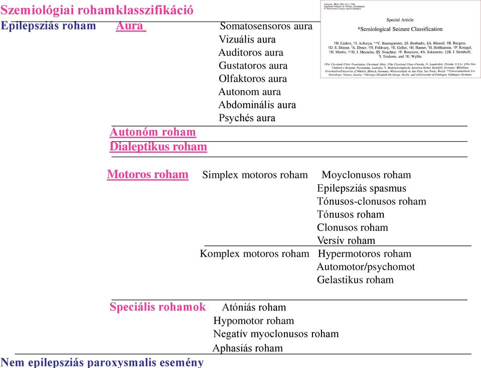 Epilepsziás spasmus Tónusos-clonusos roham Tónusos roham Clonusos roham Versív roham Komplex motoros roham Hypermotoros roham