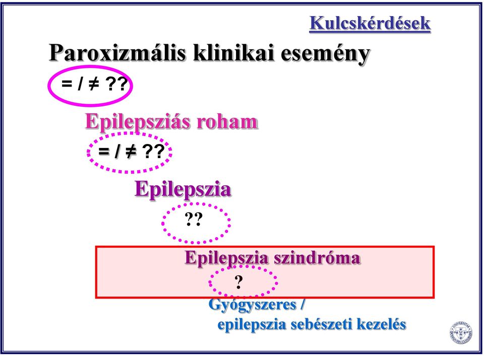 ? Kulcskérdések Epilepszia szindróma?