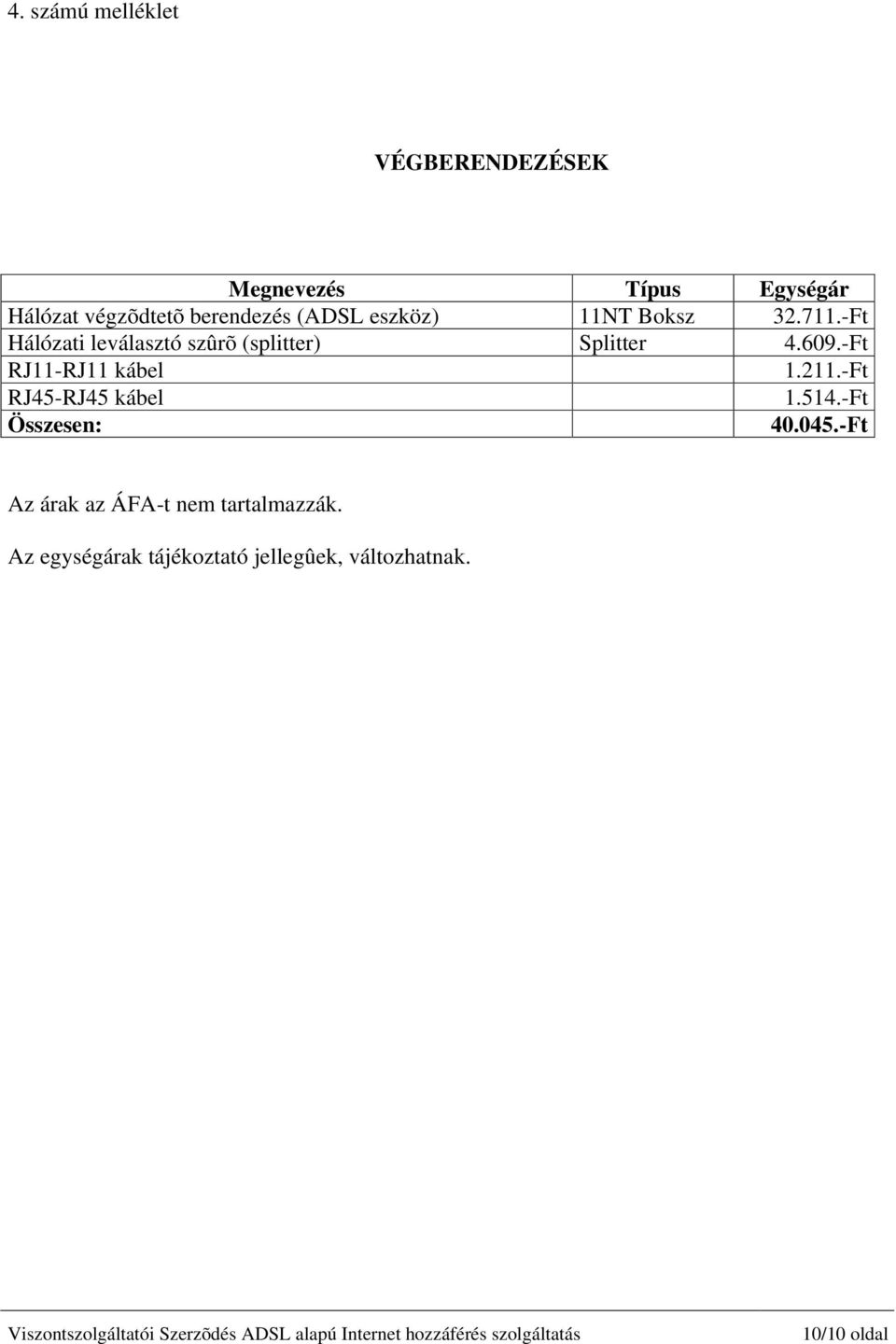 -Ft Hálózati leválasztó szûrõ (splitter) Splitter 4.609.-Ft RJ11-RJ11 kábel 1.211.