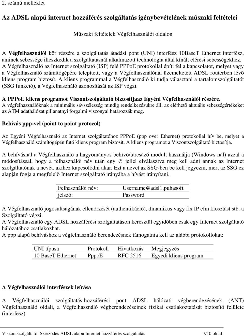 A Végfelhasználó az Internet szolgáltató (ISP) felé PPPoE protokollal építi fel a kapcsolatot, melyet vagy a Végfelhasználó számítógépére telepített, vagy a Végfelhasználónál üzemeltetett ADSL