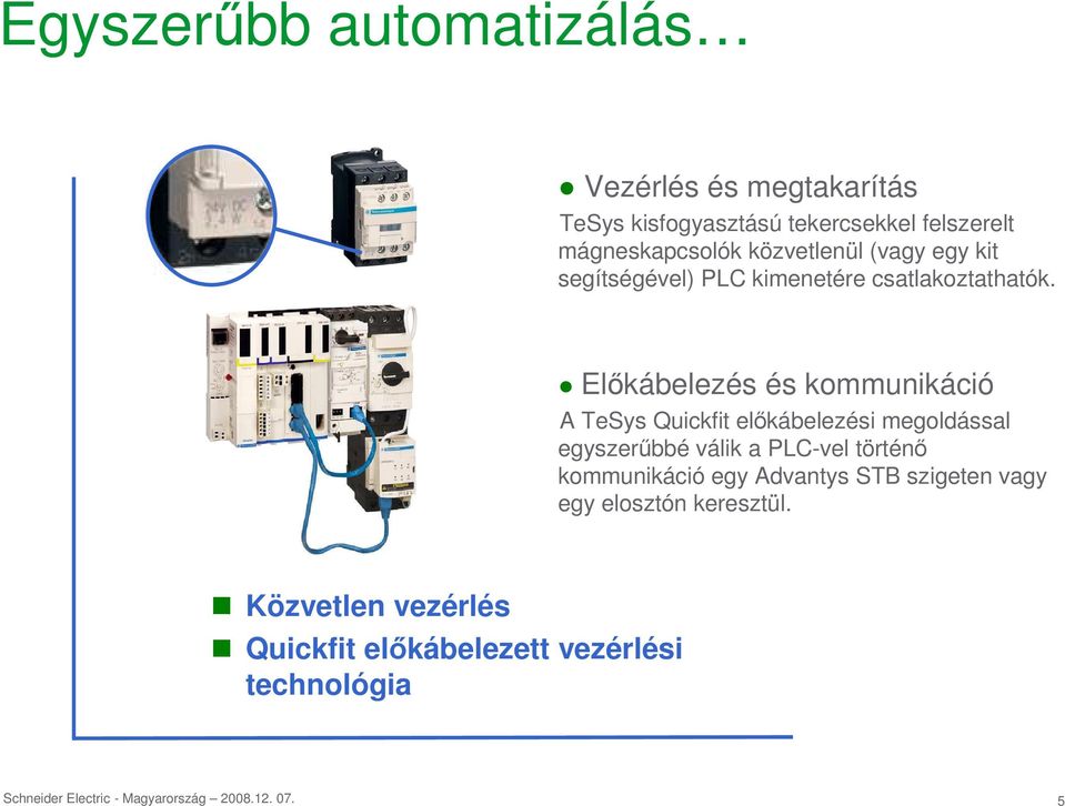 Elıkábelezés és kommunikáció A TeSys Quickfit elıkábelezési megoldással egyszerőbbé válik a PLC-vel