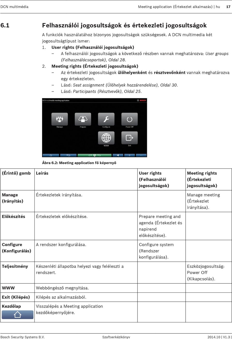 User rights (Felhasználói jogosultságok) A felhasználói jogosultságok a következő részben vannak meghatározva: User groups (Felhasználócsoportok), Oldal 28