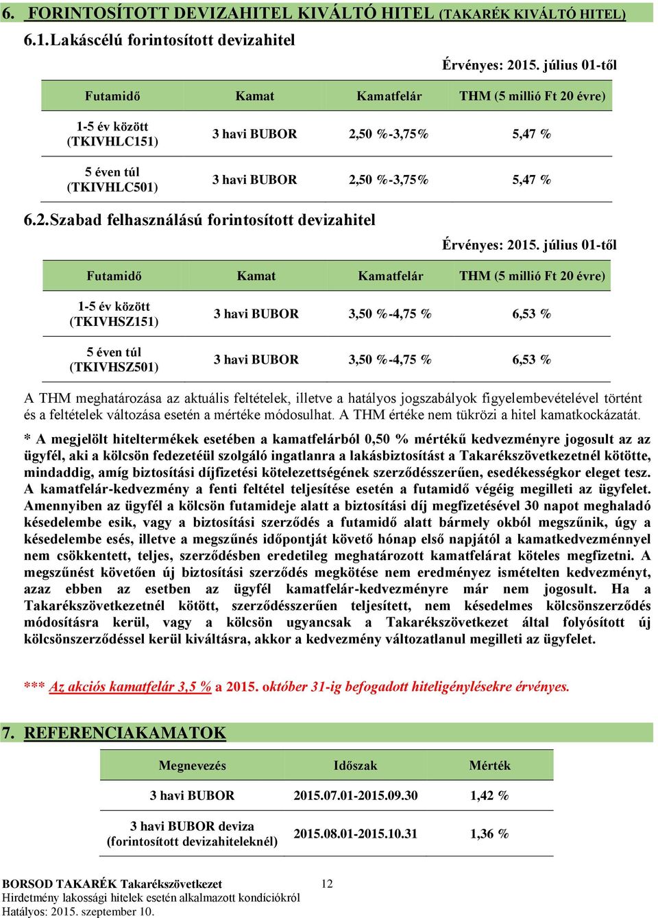 július 01-től Kamat Kamatfelár THM (5 millió Ft 20 évre) 1-5 év között (TKIVHSZ151) 5 éven túl (TKIVHSZ501) 3 havi BUBOR 3,50 %-4,75 % 6,53 % 3 havi BUBOR 3,50 %-4,75 % 6,53 % A THM meghatározása az