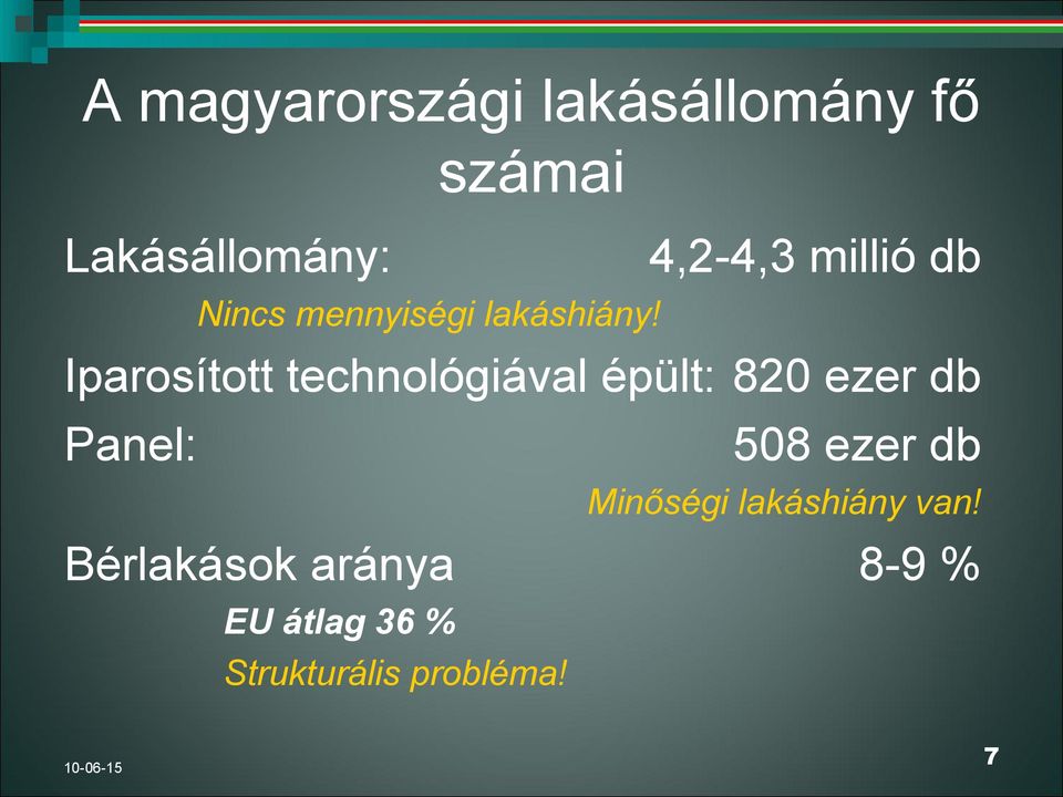 Iparosított technológiával épült: 820 ezer db Panel: 508 ezer