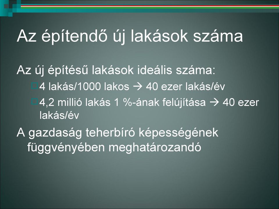 millió lakás 1 %-ának felújítása 40 ezer lakás/év A