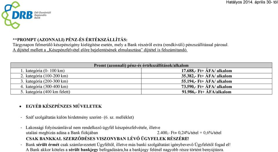 688,- Ft+ ÁFA/ alkalom 2. kategória (100-200 km) 35.382,- Ft+ ÁFA/ alkalom 3. kategória (200-300 km) 55.194,- Ft+ ÁFA/ alkalom 4. kategória (300-400 km) 73.590,- Ft+ ÁFA/ alkalom 5.