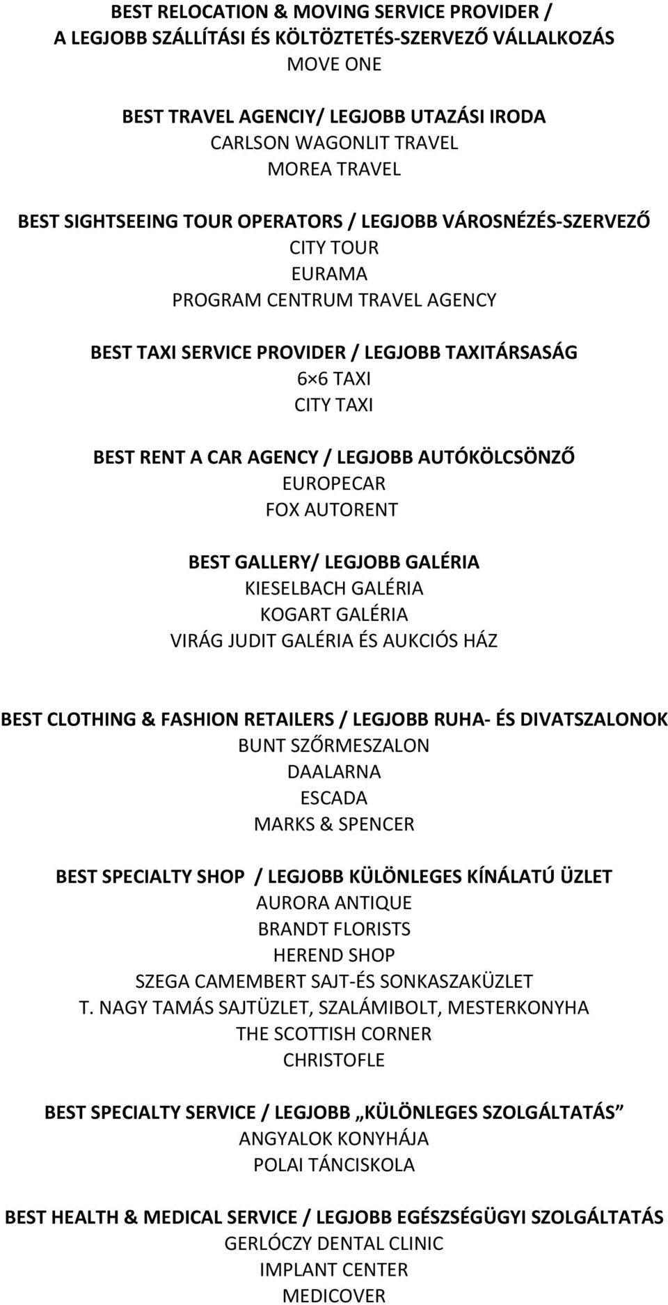 LEGJOBB AUTÓKÖLCSÖNZŐ EUROPECAR FOX AUTORENT BEST GALLERY/ LEGJOBB GALÉRIA KIESELBACH GALÉRIA KOGART GALÉRIA VIRÁG JUDIT GALÉRIA ÉS AUKCIÓS HÁZ BEST CLOTHING & FASHION RETAILERS / LEGJOBB RUHA- ÉS