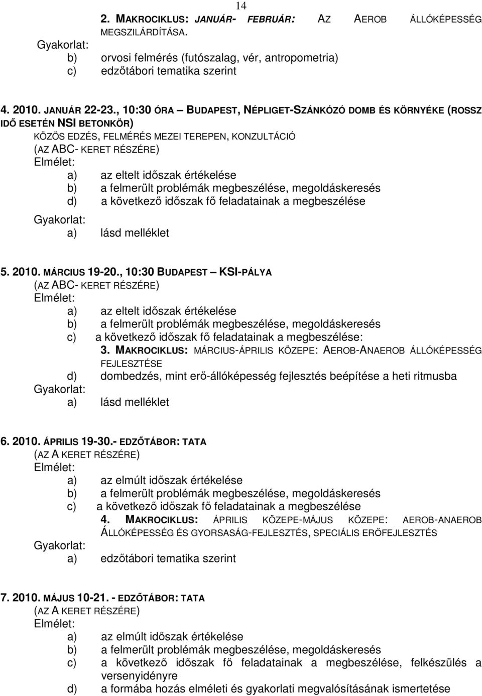 értékelése b) a felmerült problémák megbeszélése, megoldáskeresés d) a következı idıszak fı feladatainak a megbeszélése Gyakorlat: a) lásd melléklet 5. 2010. MÁRCIUS 19-20.