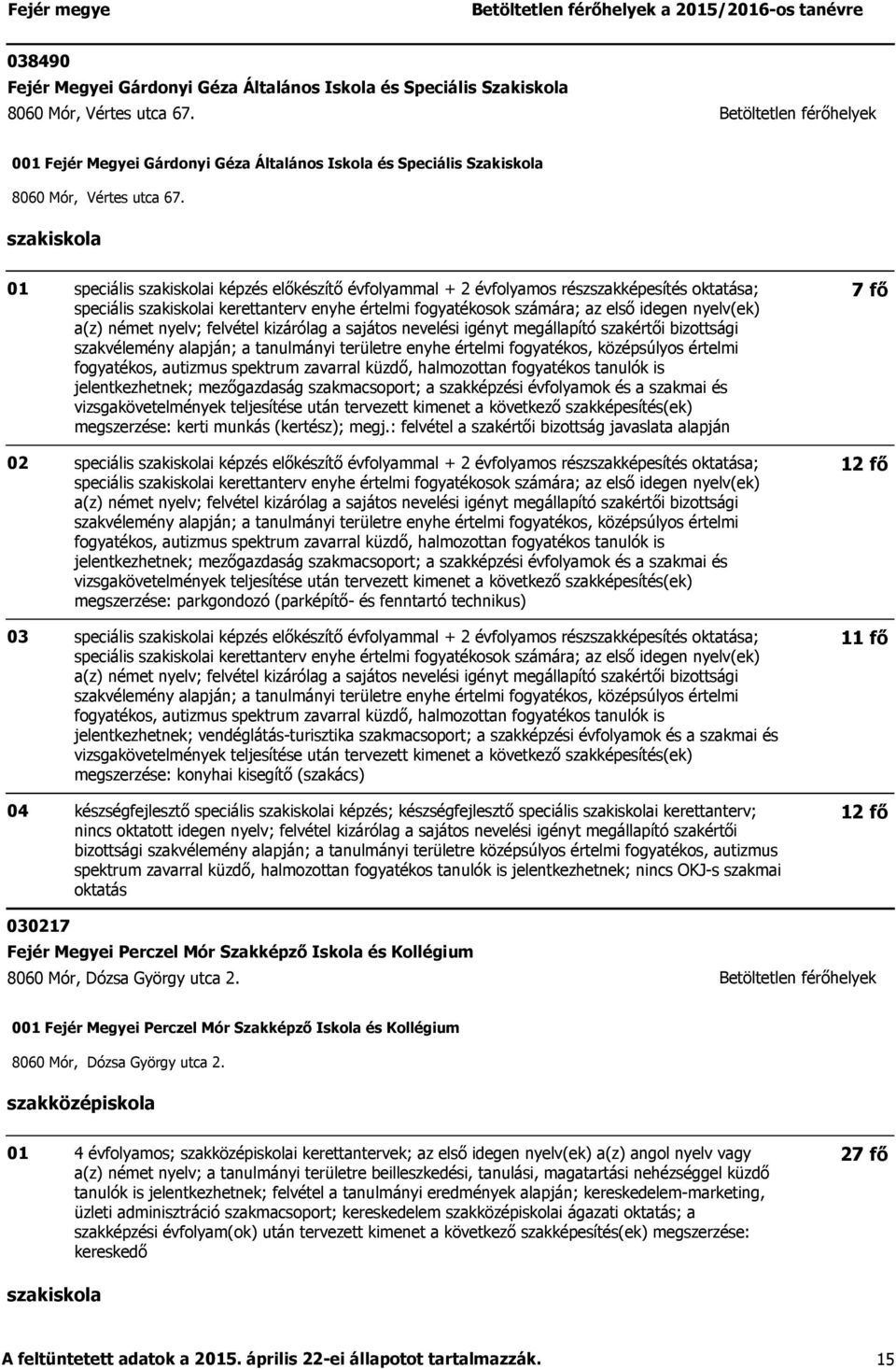 04 speciális i képzés előkészítő évfolyammal + 2 évfolyamos részszakképesítés oktatása; speciális i kerettanterv enyhe értelmi fogyatékosok számára; az első idegen nyelv(ek) a(z) német nyelv;