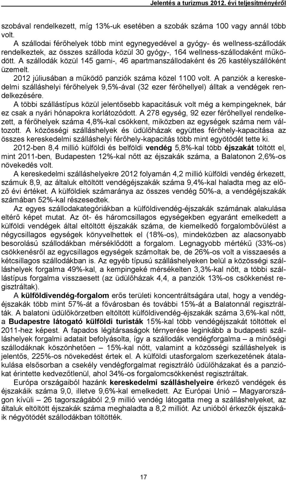 A szállodák közül 145 garni-, 46 apartmanszállodaként és 26 kastélyszállóként üzemelt. 2012 júliusában a működő panziók száma közel 1100 volt.