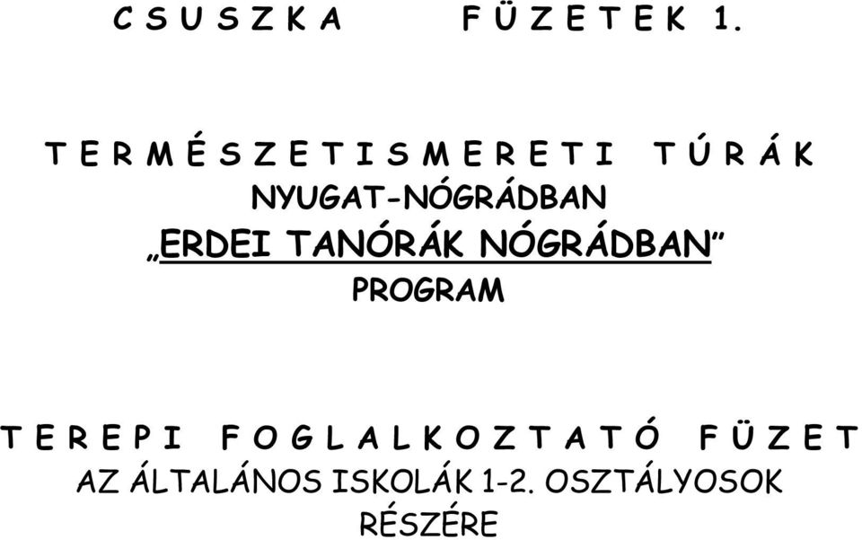 NYUGAT-NÓGRÁDBAN ERDEI TANÓRÁK NÓGRÁDBAN PROGRAM T E R