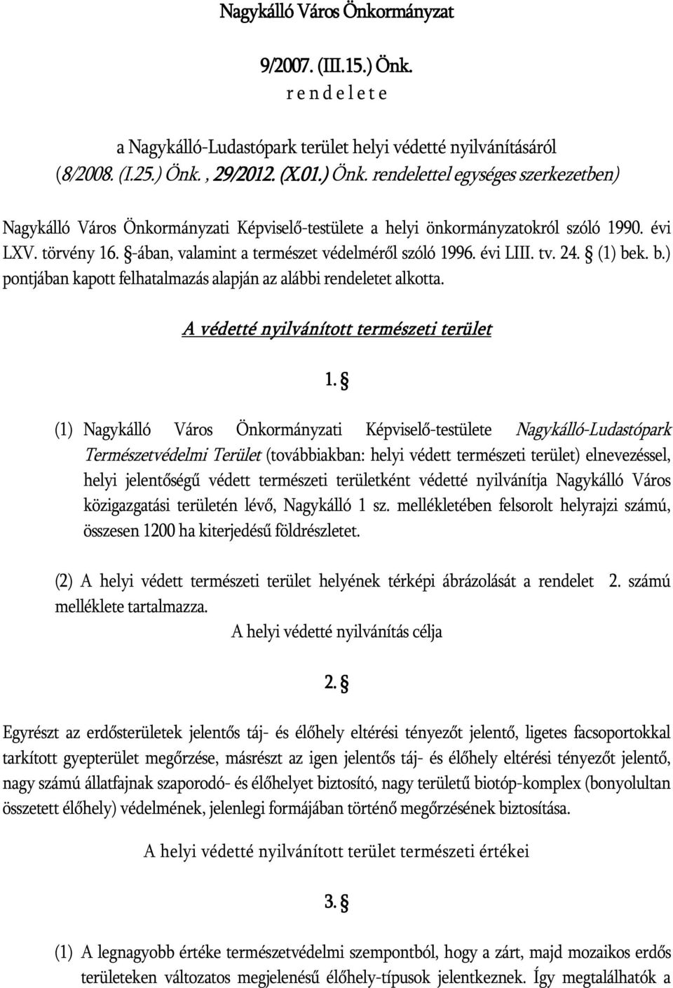 A védetté nyilvánított természeti eti terület 1.